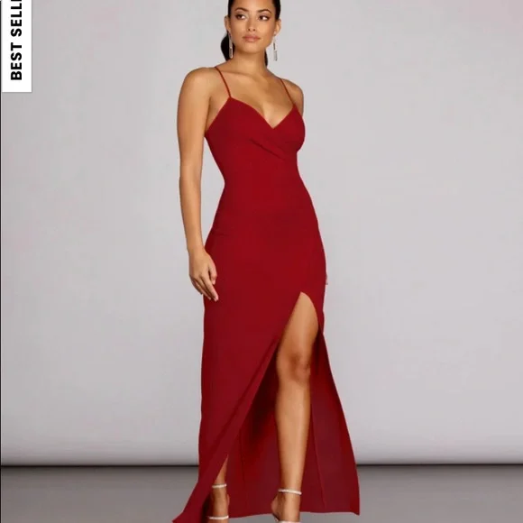 Windsor Dresses | Nwt Formal High Slit Wrap Dress | Color: Red | Size: L | Nypravda's Closet
